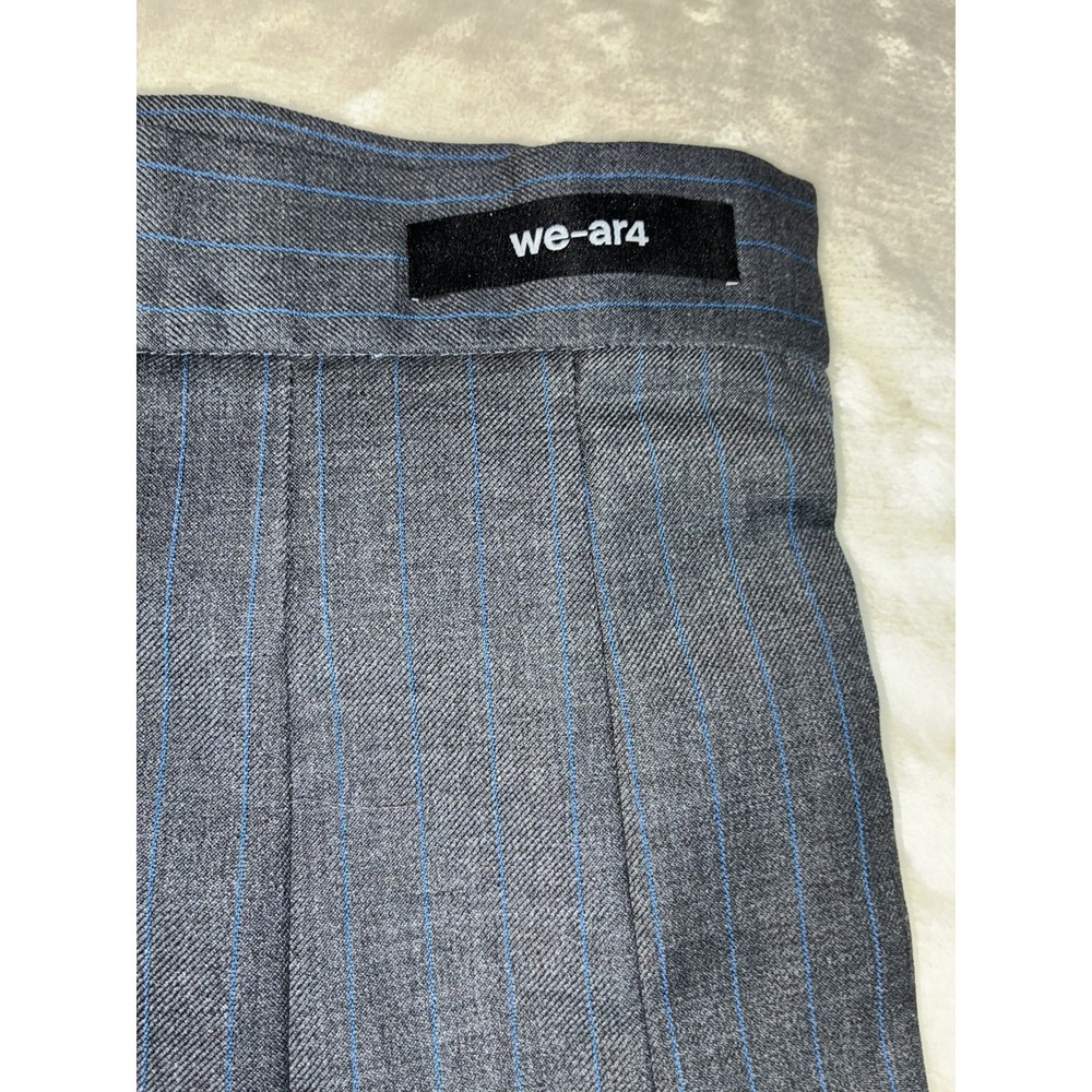 WE-AR4 Asymmetric Pleated Skirt S Gray Virgin Wool Blue Pinstripes USA NEW - Picture 7 of 11